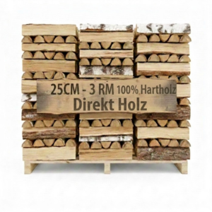 Brennholz 25 cm – Palette 3RM – trocken – hohe Leistung