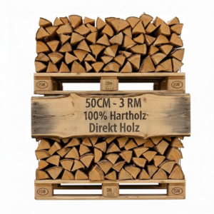 Brennholz 50 cm – Palette 3RM – Ofenfertig & Sauber Gestapelt